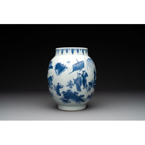 920 - A Chinese blue and white vase with narrative design, Transitional periodH.: 25,5 cm... 