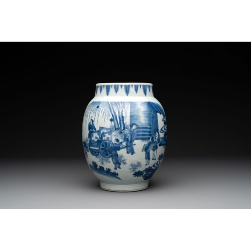 920 - A Chinese blue and white vase with narrative design, Transitional periodH.: 25,5 cm... 