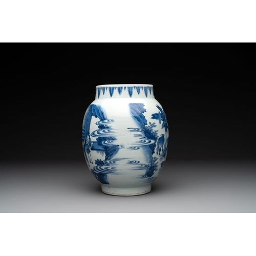 920 - A Chinese blue and white vase with narrative design, Transitional periodH.: 25,5 cm... 