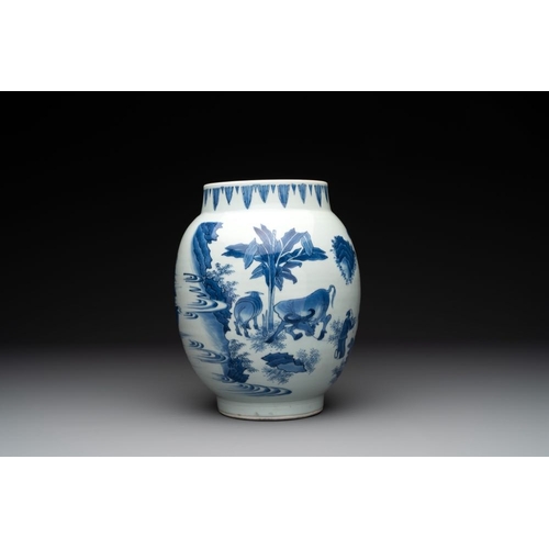 920 - A Chinese blue and white vase with narrative design, Transitional periodH.: 25,5 cm... 