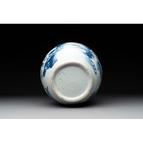 920 - A Chinese blue and white vase with narrative design, Transitional periodH.: 25,5 cm... 