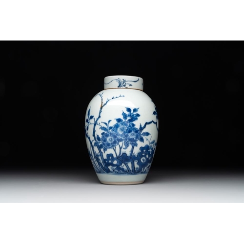 922 - A Chinese blue and white jar and cover with birds among flowering branches, Transitional periodH.: 1... 