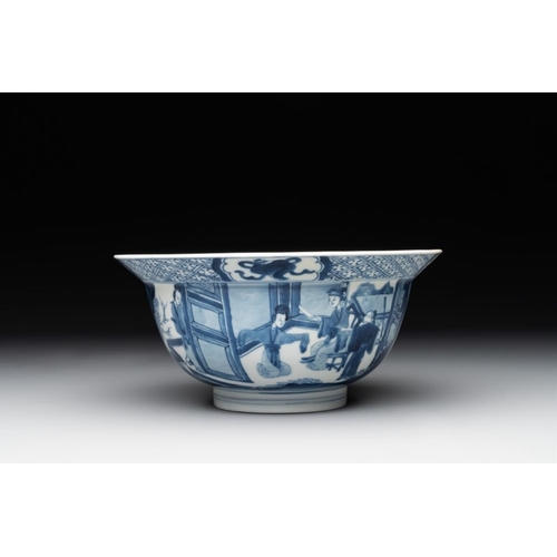 930 - A Chinese blue and white 'klapmuts' bowl with figural design, KangxiDia.: 21 cm - H.: 9,7 cm
... 