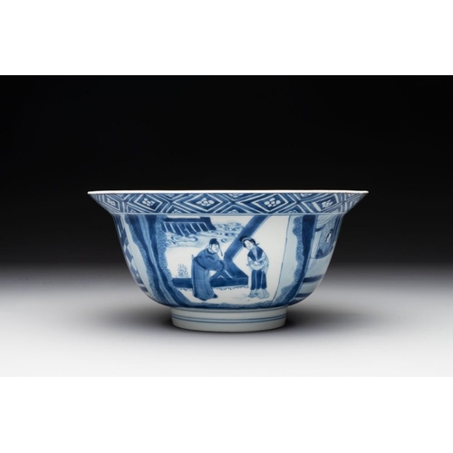 932 - A Chinese blue and white 'Xi Xiang Ji' 'klapmuts' bowl, Kangxi mark and of the periodDia.: 20 cm -H.... 