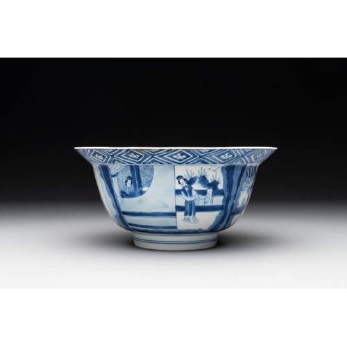 932 - A Chinese blue and white 'Xi Xiang Ji' 'klapmuts' bowl, Kangxi mark and of the periodDia.: 20 cm -H.... 