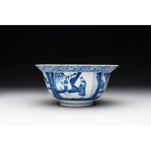 932 - A Chinese blue and white 'Xi Xiang Ji' 'klapmuts' bowl, Kangxi mark and of the periodDia.: 20 cm -H.... 