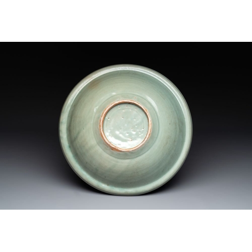 94 - A Chinese Longquan celadon 'lotus' dish, MingDia.: 34 cm