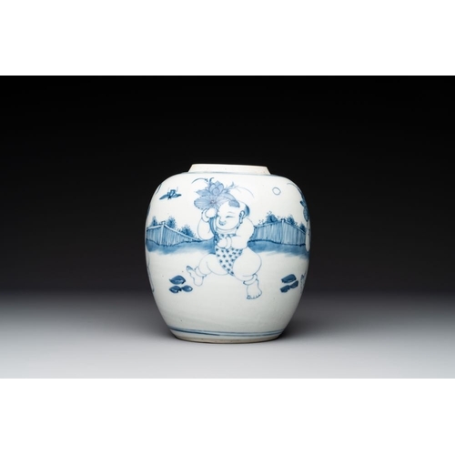 949 - A Chinese blue and white 'playing boys' jar, YongzhengH.: 18 cm
