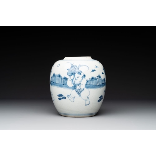 949 - A Chinese blue and white 'playing boys' jar, YongzhengH.: 18 cm
