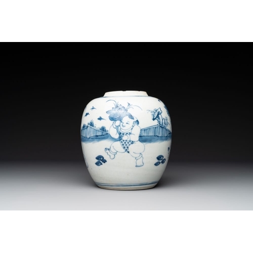 949 - A Chinese blue and white 'playing boys' jar, YongzhengH.: 18 cm
