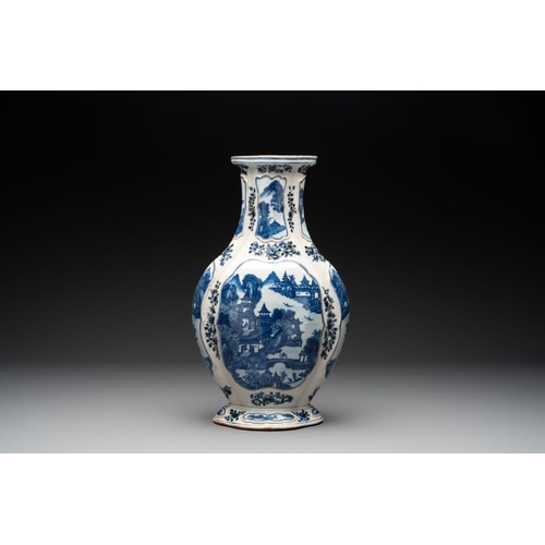 955 - A Chinese blue and white vase depicting the Pearl River and the Whampoa Pagoda, Qianlong mark and of... 