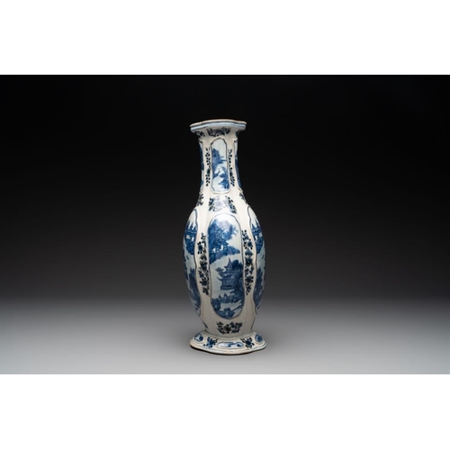 955 - A Chinese blue and white vase depicting the Pearl River and the Whampoa Pagoda, Qianlong mark and of... 