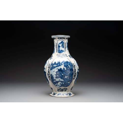 955 - A Chinese blue and white vase depicting the Pearl River and the Whampoa Pagoda, Qianlong mark and of... 