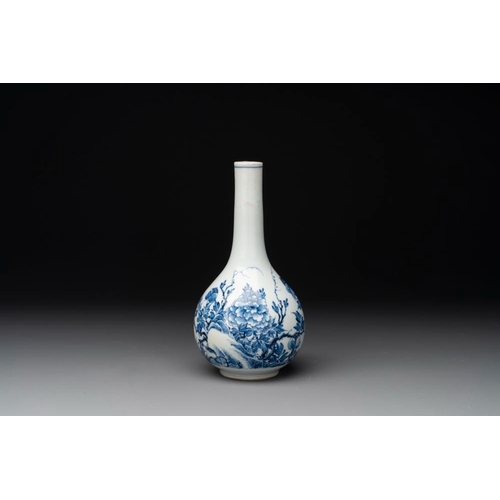 956 - A rare Chinese blue and white soft paste porcelain bottle vase, Chenghua mark, Yongzheng/QianlongH.:... 