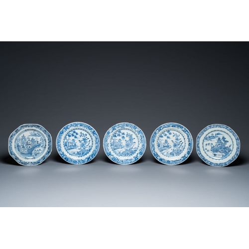 962 - An impressive collection of 25 Chinese blue and white 'landscape' plates, QianlongDia.: 23 cm (the l... 