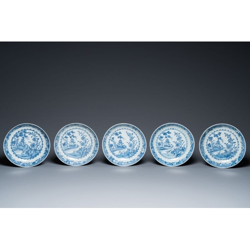 962 - An impressive collection of 25 Chinese blue and white 'landscape' plates, QianlongDia.: 23 cm (the l... 