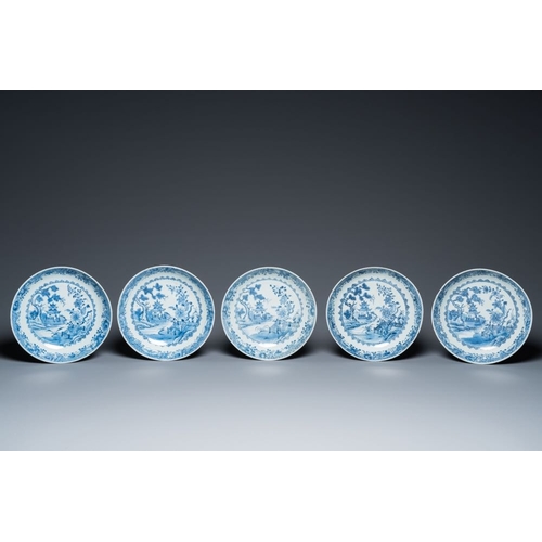 962 - An impressive collection of 25 Chinese blue and white 'landscape' plates, QianlongDia.: 23 cm (the l... 