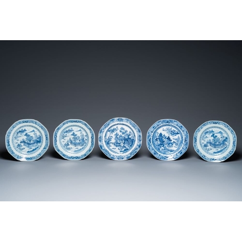 962 - An impressive collection of 25 Chinese blue and white 'landscape' plates, QianlongDia.: 23 cm (the l... 