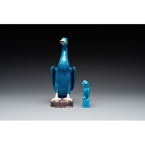 983 - Two Chinese white-glazed Bodhisattva, a sancai-glazed duck and a turquoise-glazed lion, 20th C.H.: 3... 