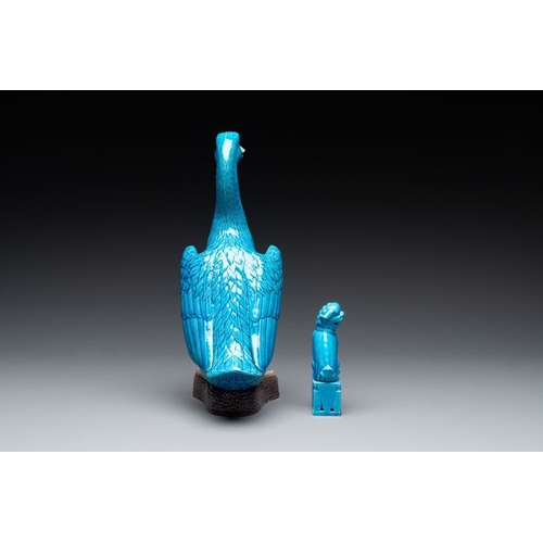 983 - Two Chinese white-glazed Bodhisattva, a sancai-glazed duck and a turquoise-glazed lion, 20th C.H.: 3... 