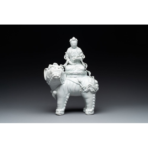 983 - Two Chinese white-glazed Bodhisattva, a sancai-glazed duck and a turquoise-glazed lion, 20th C.H.: 3... 