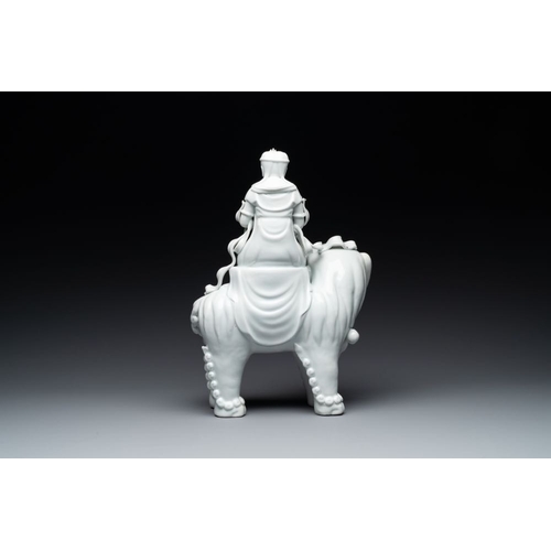 983 - Two Chinese white-glazed Bodhisattva, a sancai-glazed duck and a turquoise-glazed lion, 20th C.H.: 3... 