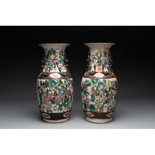 993 - Seven various Chinese Nanking blue and white, famille rose and verte crackle-glazed vases, 19th C.H.... 