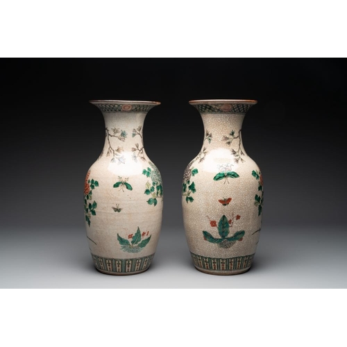 994 - A pair of Chinese Nanking famille verte crackle-glazed vases, a famille rose vase and a celadon-grou... 