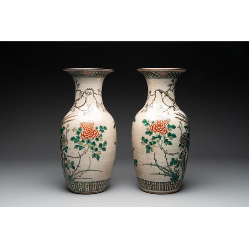 994 - A pair of Chinese Nanking famille verte crackle-glazed vases, a famille rose vase and a celadon-grou... 