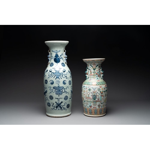 994 - A pair of Chinese Nanking famille verte crackle-glazed vases, a famille rose vase and a celadon-grou... 