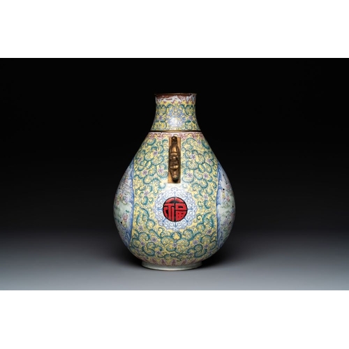 815 - A Chinese Canton enamel '100 boys' 'hu' vase, 20th C.H.: 38,5 cm