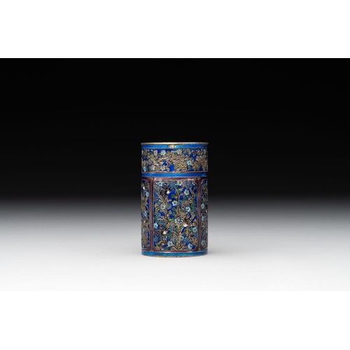 818 - A Chinese enamelled silver bowl, a box and an opium container, 19th C.Dia,: 13,3 cm - H.: 6,2 cm (th... 