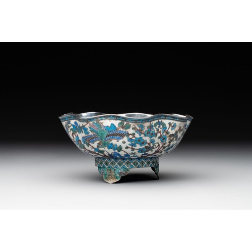 818 - A Chinese enamelled silver bowl, a box and an opium container, 19th C.Dia,: 13,3 cm - H.: 6,2 cm (th... 