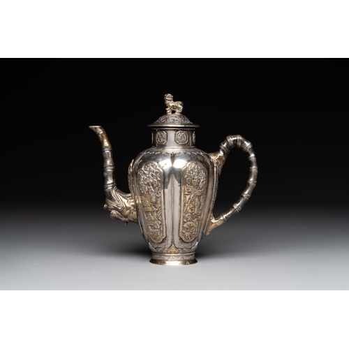 825 - A Chinese parcel-gilt silver wine ewer for the Peranakan or Straits market,  Xuan Huang Hao 炫煌號 and ... 