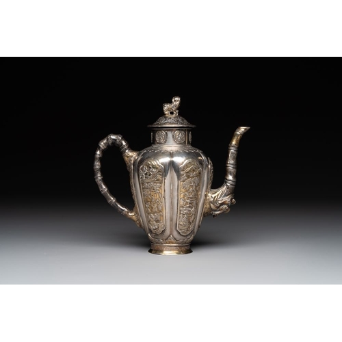 825 - A Chinese parcel-gilt silver wine ewer for the Peranakan or Straits market,  Xuan Huang Hao 炫煌號 and ... 