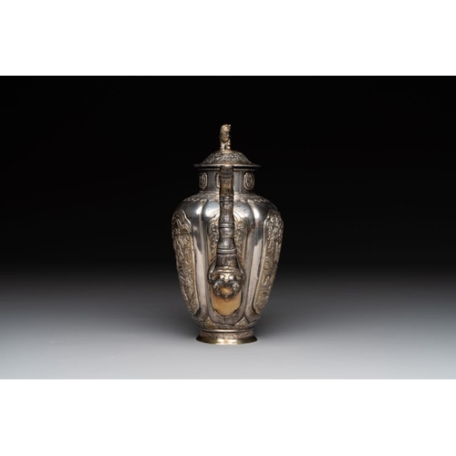 825 - A Chinese parcel-gilt silver wine ewer for the Peranakan or Straits market,  Xuan Huang Hao 炫煌號 and ... 