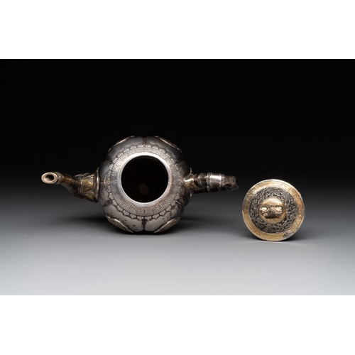 825 - A Chinese parcel-gilt silver wine ewer for the Peranakan or Straits market,  Xuan Huang Hao 炫煌號 and ... 