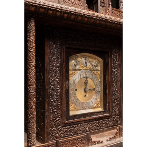 858 - A large Chinese wooden pagoda-form clock with English clock movement, 18/19th C.Dim.: 78,5 x 55,5 x ... 