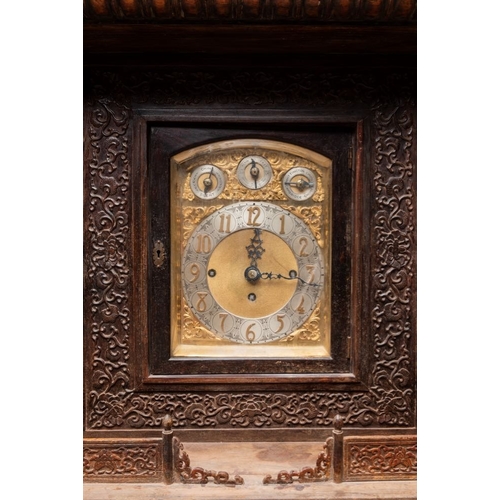 858 - A large Chinese wooden pagoda-form clock with English clock movement, 18/19th C.Dim.: 78,5 x 55,5 x ... 