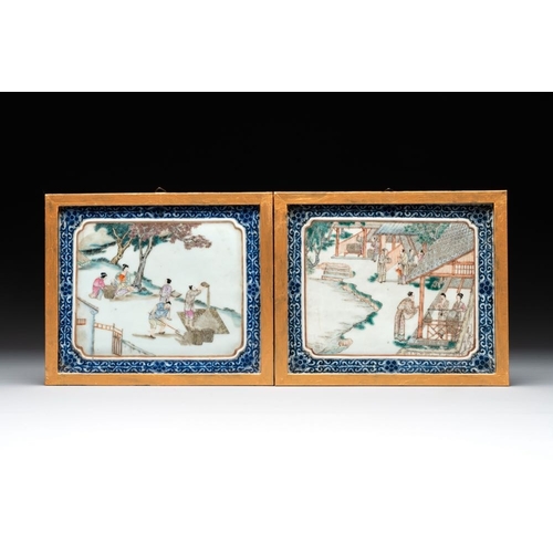 866 - Eight Chinese famille rose 'rice and silk production' plaques, RepublicDim.: ca. 15,8 x 19 cm (each ... 