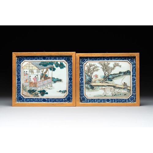 866 - Eight Chinese famille rose 'rice and silk production' plaques, RepublicDim.: ca. 15,8 x 19 cm (each ... 