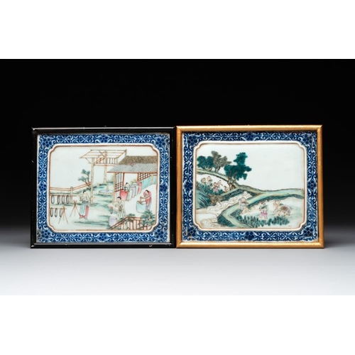 866 - Eight Chinese famille rose 'rice and silk production' plaques, RepublicDim.: ca. 15,8 x 19 cm (each ... 