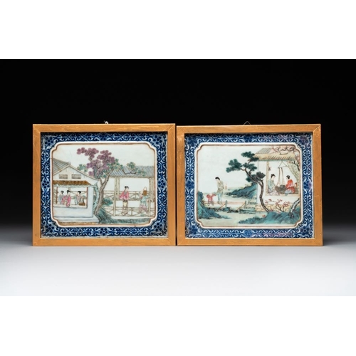 866 - Eight Chinese famille rose 'rice and silk production' plaques, RepublicDim.: ca. 15,8 x 19 cm (each ... 