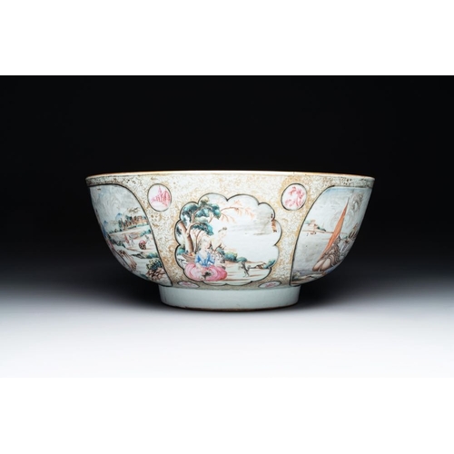 871 - A large Chinese famille rose export porcelain 'European subject' bowl, QianlongDia.: 40 cm - H.: 17,... 