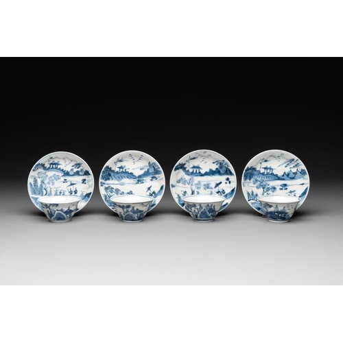 883 - Four Chinese blue and white 'landscape' cups and saucers, KangxiDia.: 11 cm (the saucers)Dia.: 6,8 c... 