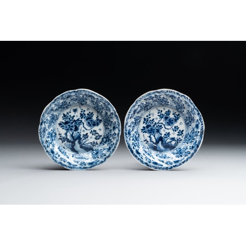 887 - Five Chinese blue and white cups and saucers with floral design, Yu  mark, KangxiDia.: 13,6 cm (the ... 