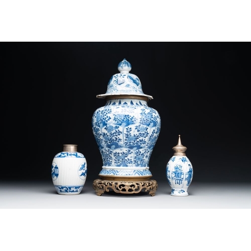 891 - Three Chinese blue and white vases, KangxiH.: 41 cm (the tallest vase incl. stand)H.: 14,7 cm (the s... 