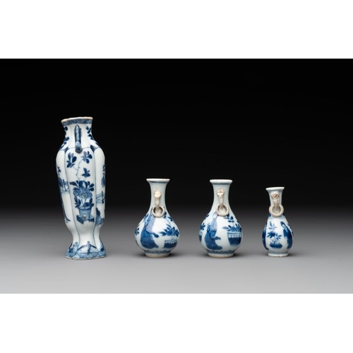 893 - Four Chinese blue and white miniature 'Long Eliza' vases, KangxiH.: 13,3 cm (the tallest)H.: 6,4 cm ... 