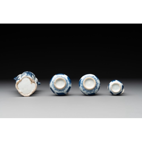 893 - Four Chinese blue and white miniature 'Long Eliza' vases, KangxiH.: 13,3 cm (the tallest)H.: 6,4 cm ... 