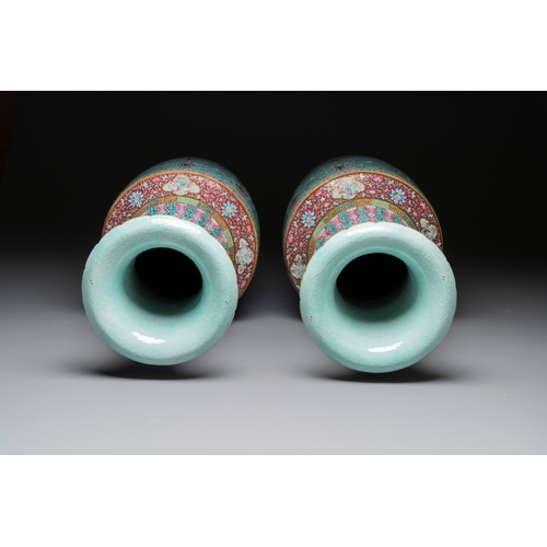 264 - A pair of large Chinese famille rose turquoise-ground 'lotus scroll' vases, Guangxu mark and of the ... 